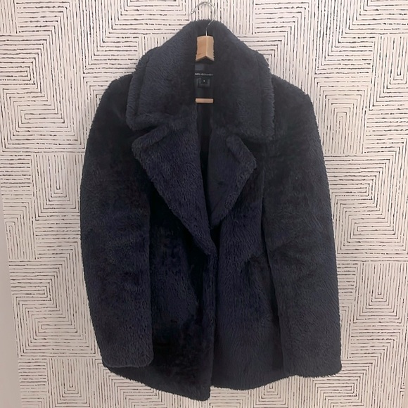 Navy Faux Fur Teddy Coat -pea coat style - Picture 1 of 8